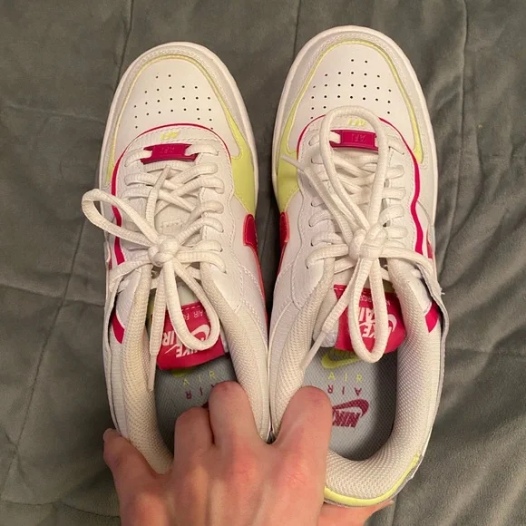 Women’s Nike Air Force 1 Sneakers Size 8 - White, Pink, & Neon Yellow! - Picture 1 of 4